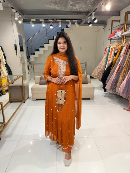Chinon embelished anarkali suit