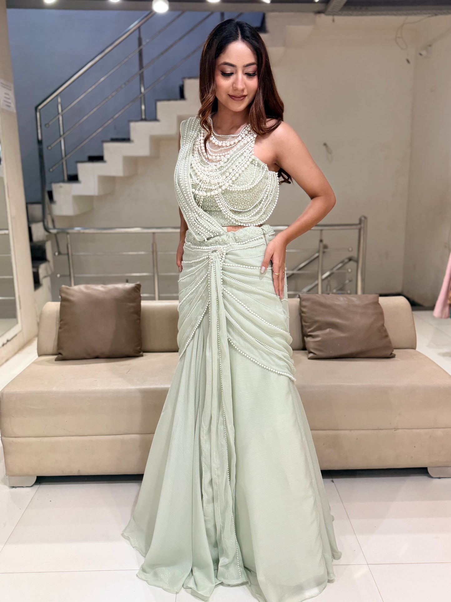 Pista Pearl work mermaid lehenga aet