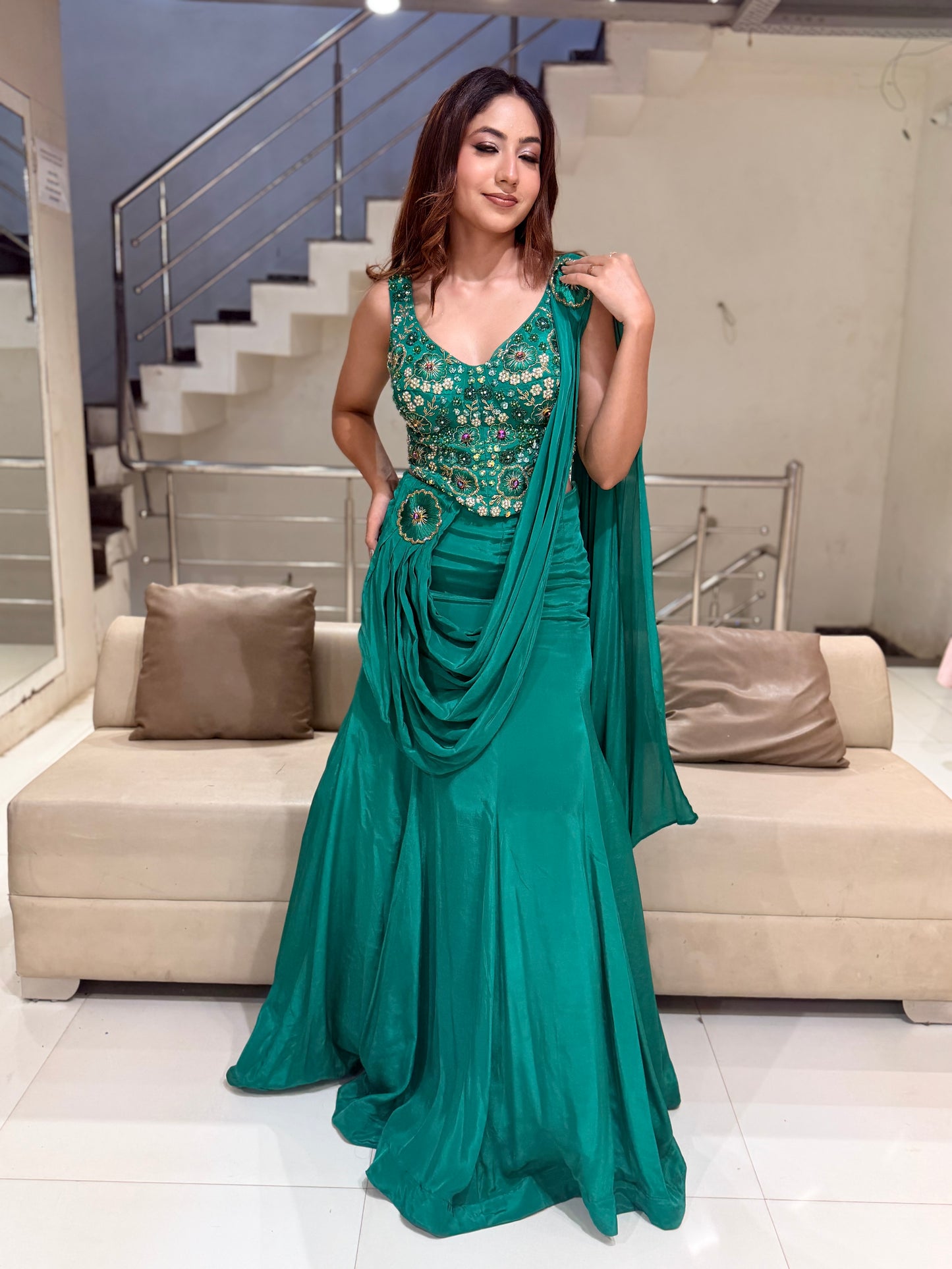 Corset Crepe drape lehenga set