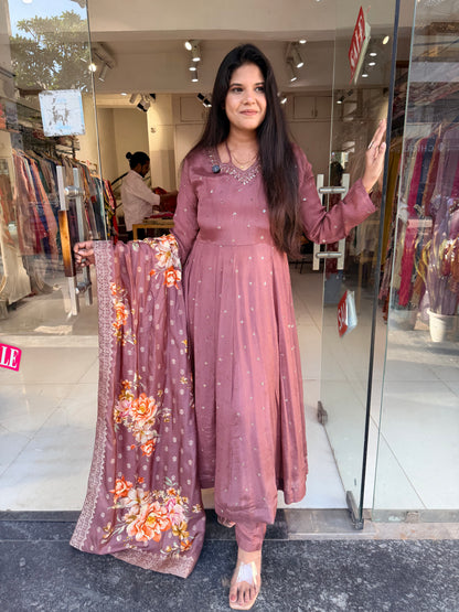 Chinon anarkali with banarasi dupatta