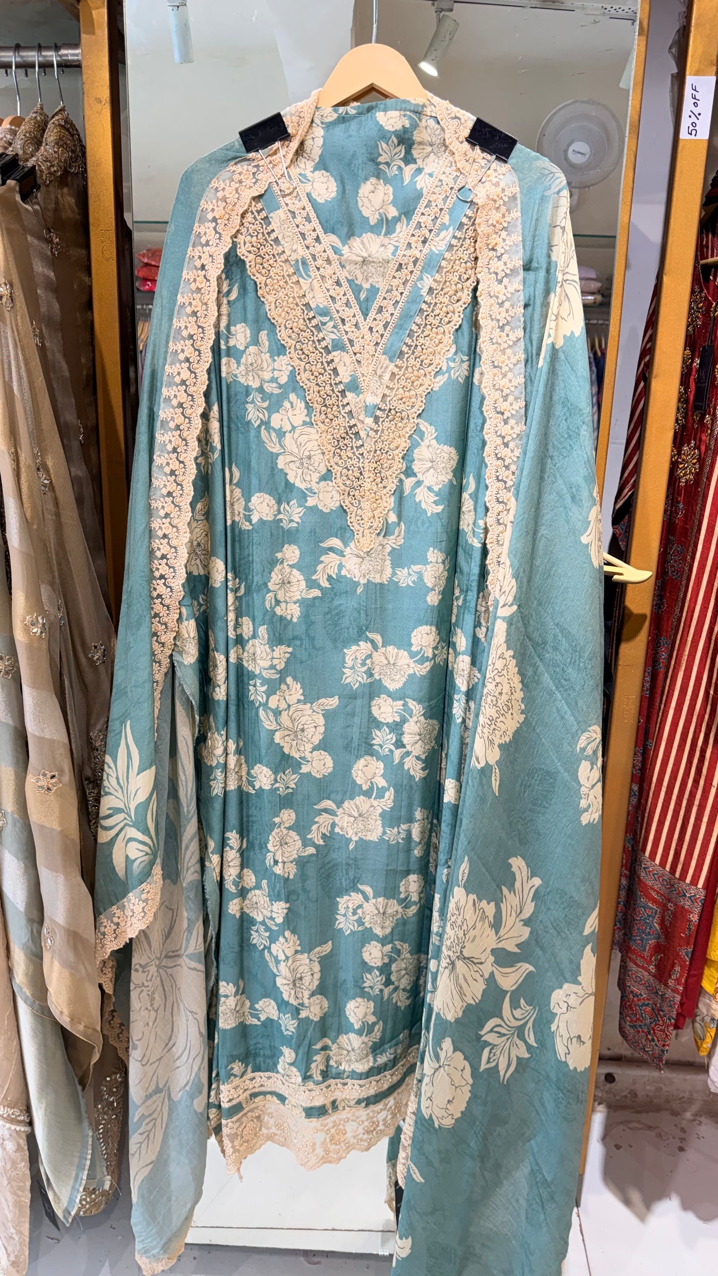Floral muslin unstitched suit