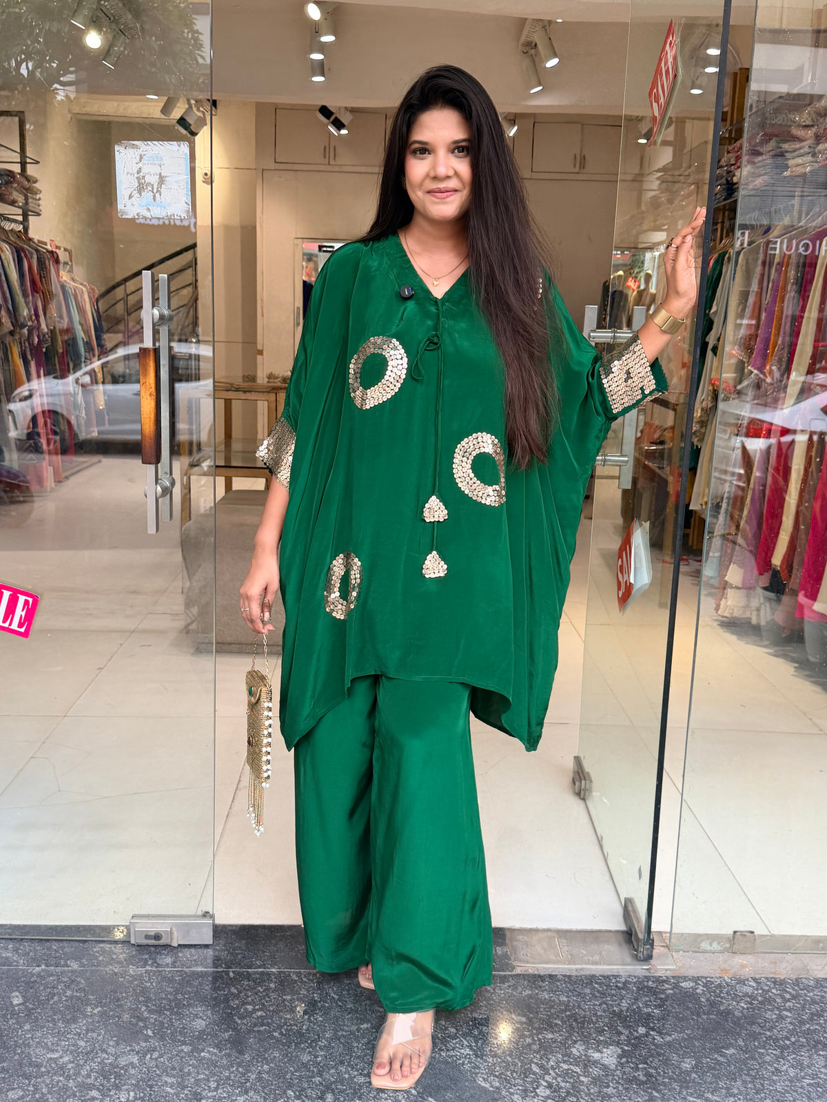 Green sequence baggy crepe co-ord set