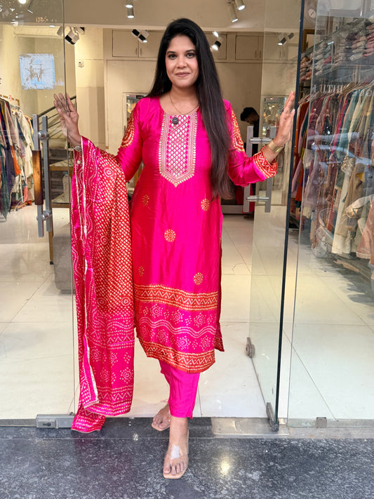Pink bandhani gajji silk suit