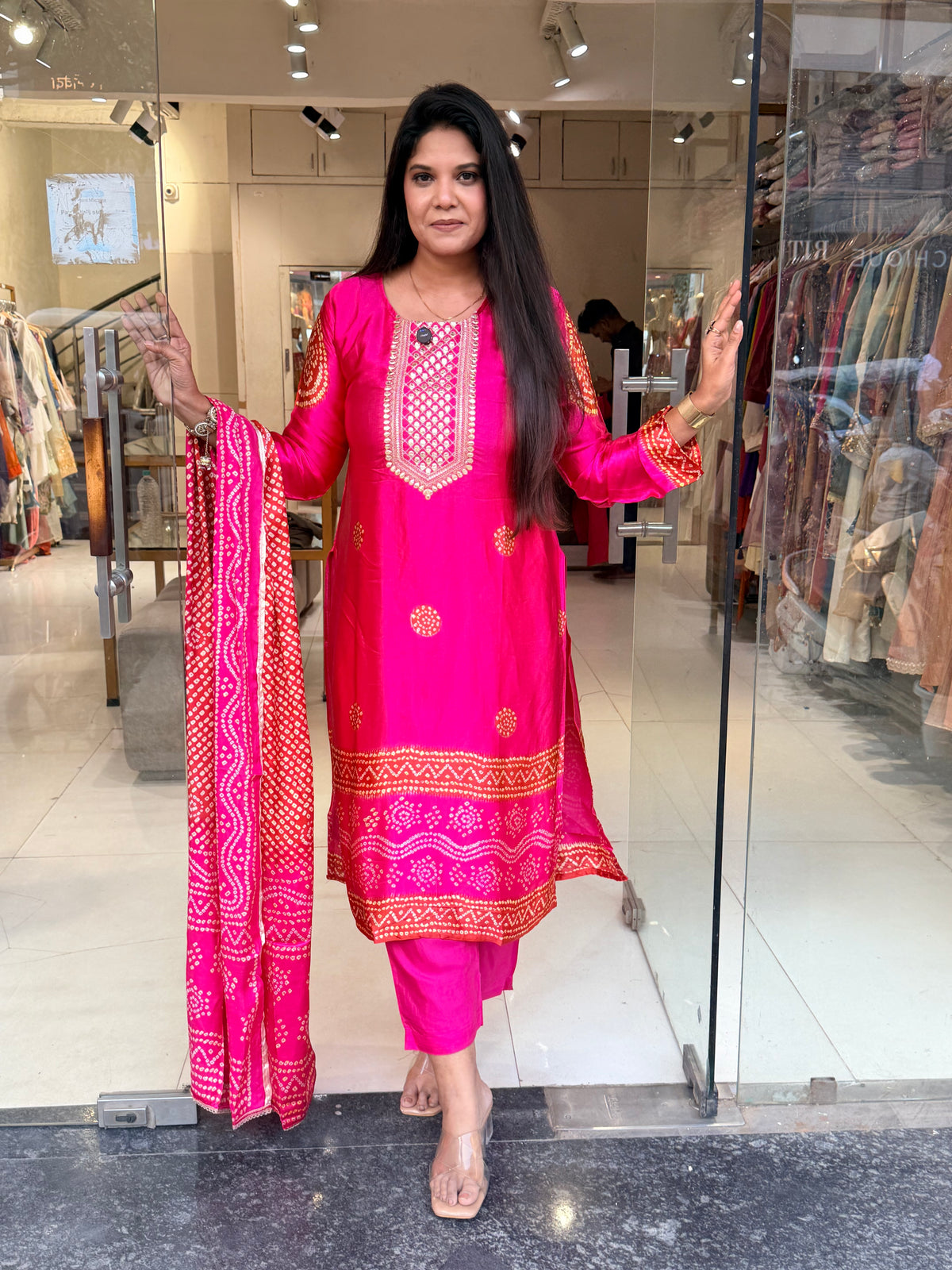 Pink bandhani gajji silk suit