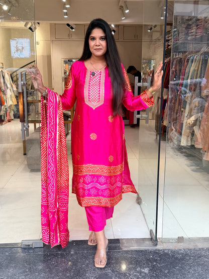 Pink bandhani gajji silk suit