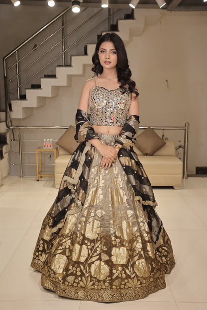 Black step mirror lehenga