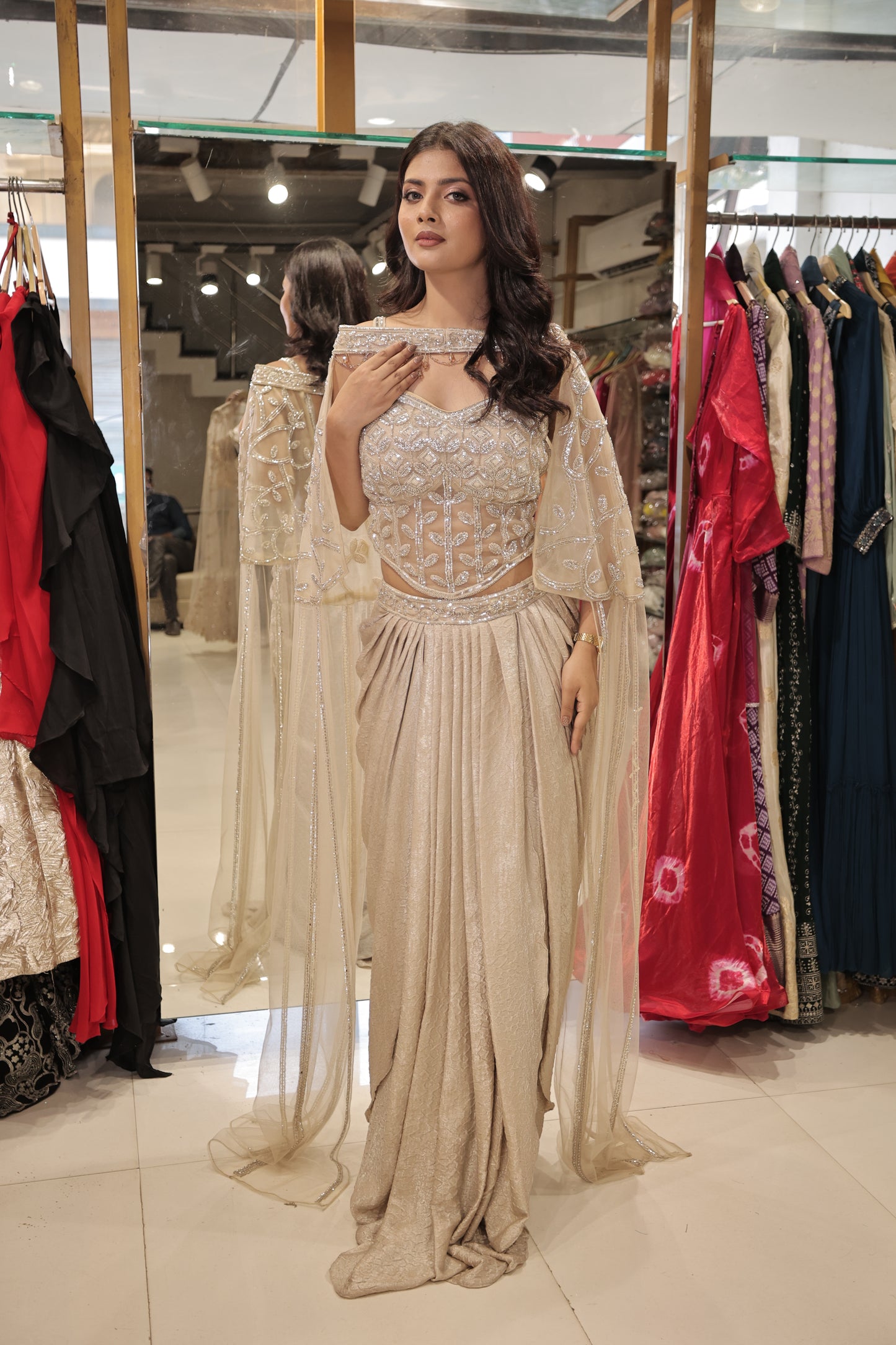 3pc cape corset cowl indowestern  dress