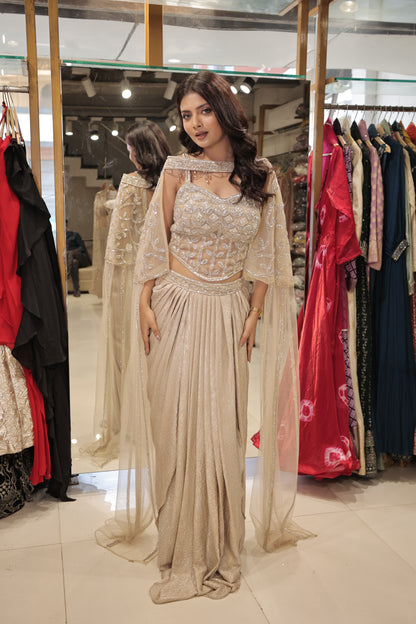 3pc cape corset cowl indowestern  dress