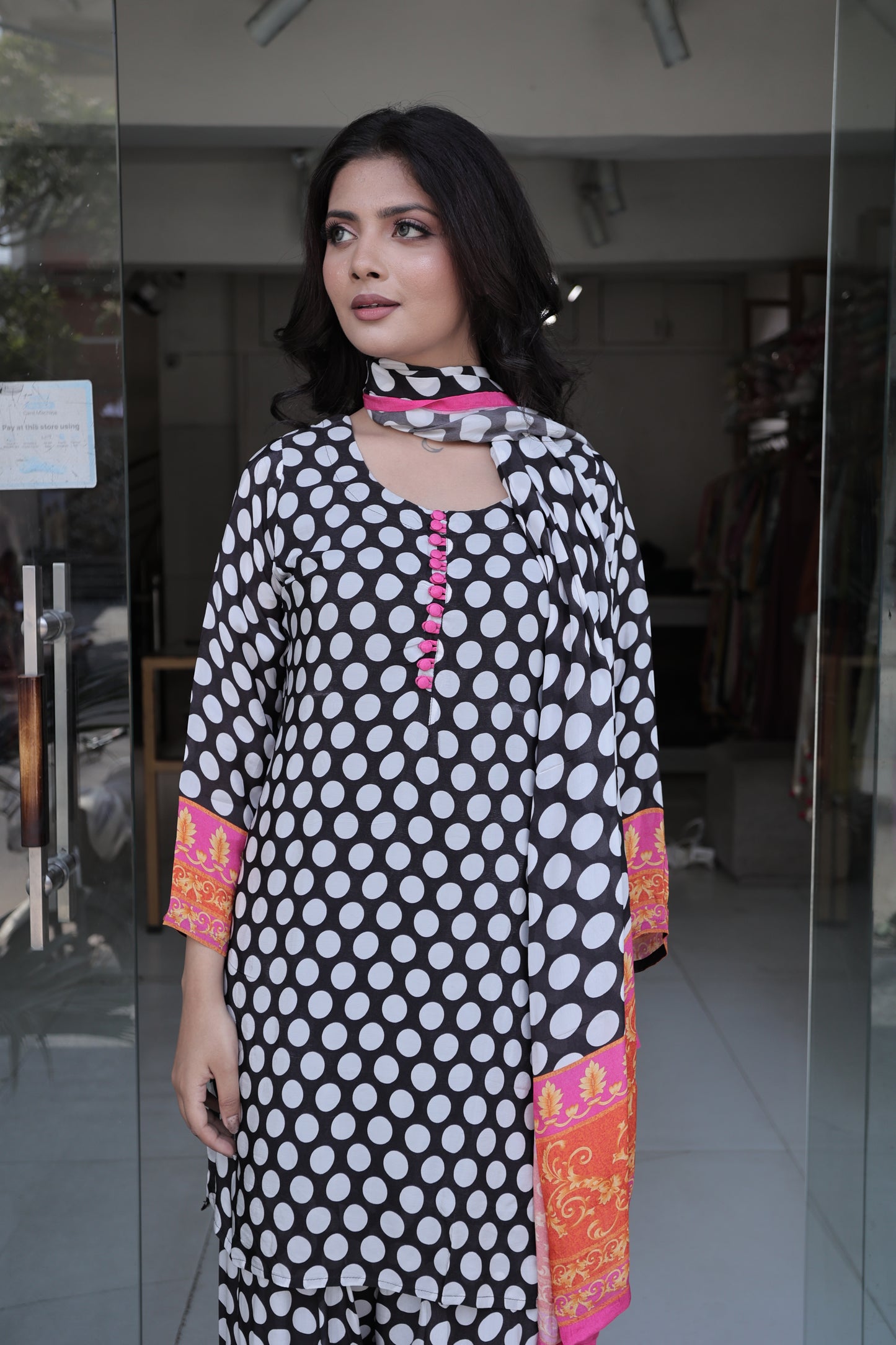 Polka dot farshi crepe salwar suit
