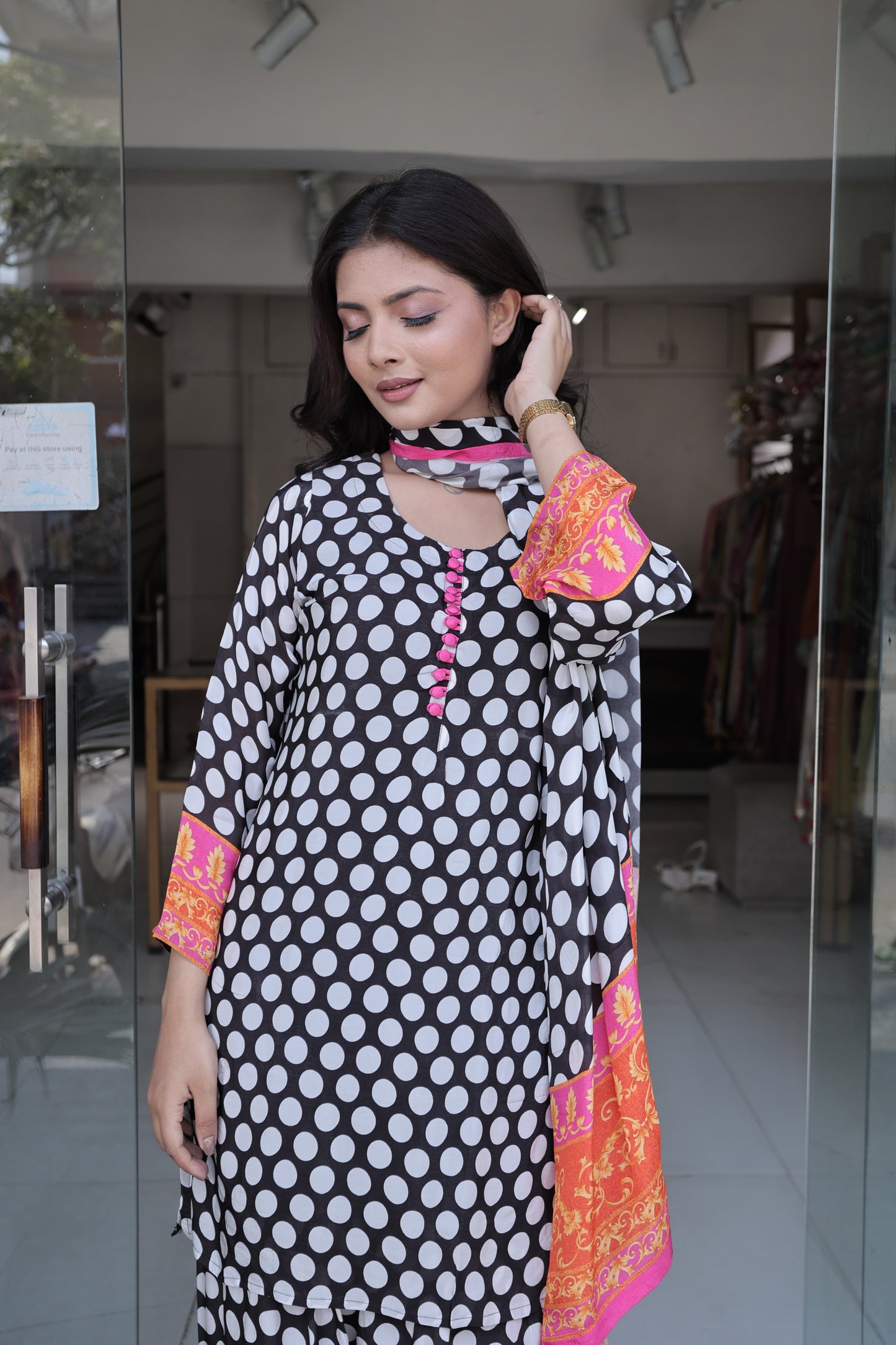 Polka dot farshi crepe salwar suit