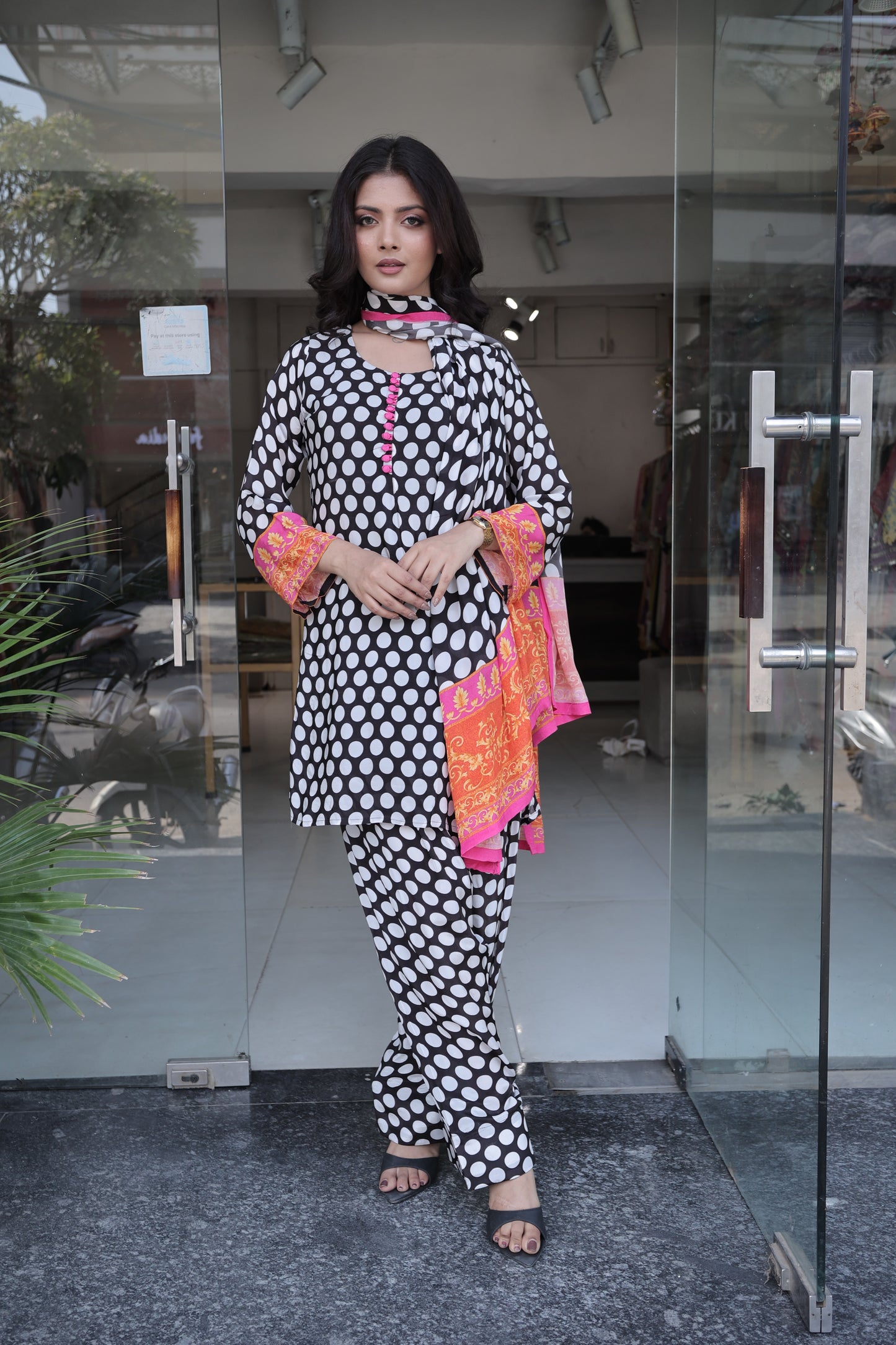 Polka dot farshi crepe salwar suit