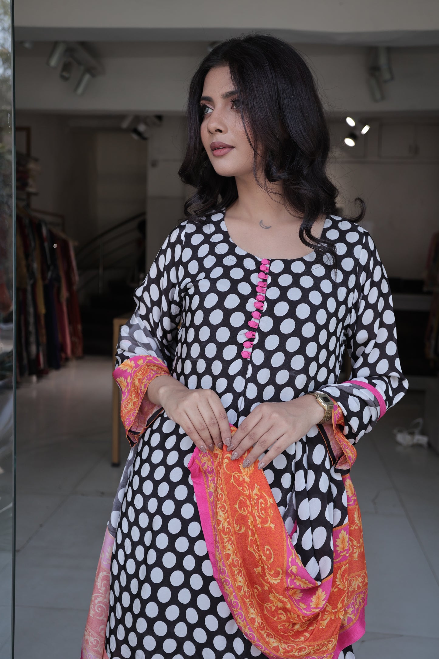 Polka dot farshi crepe salwar suit