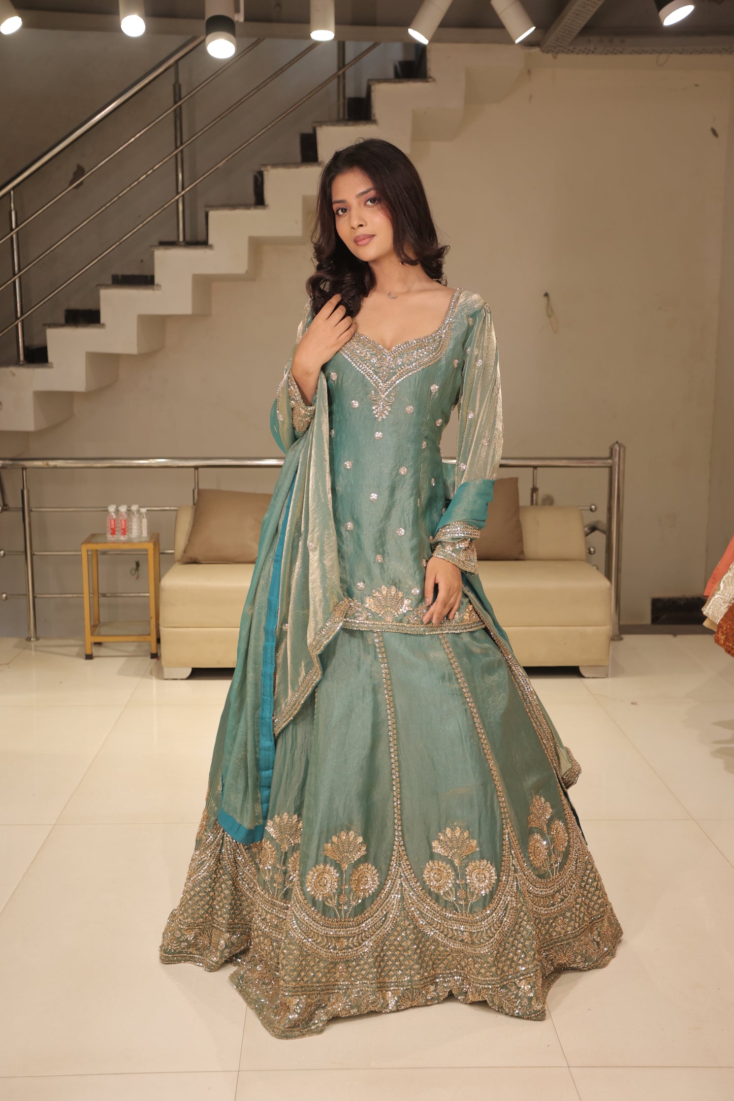 Long blouse indowestern lehenga set