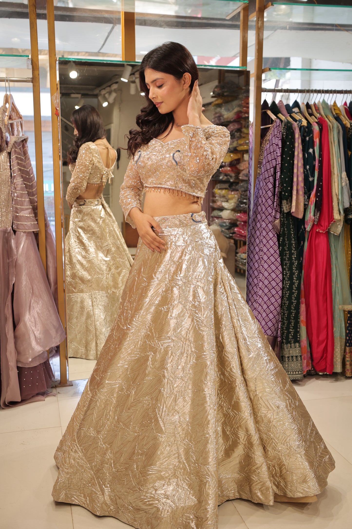 Gold embelisshed lehenga set