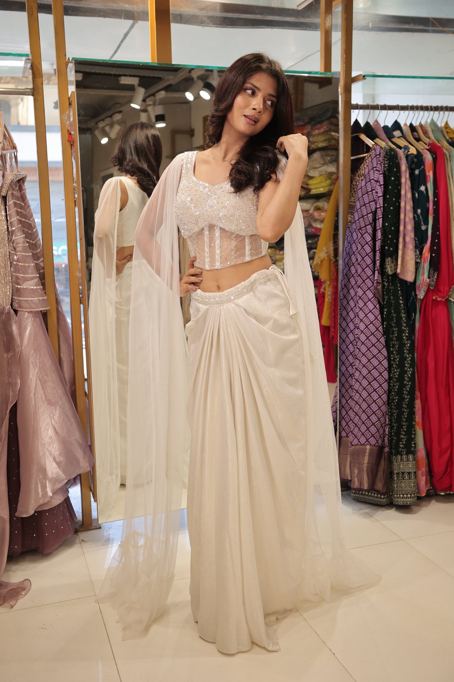 Corset attached long sleeves indowestern dress