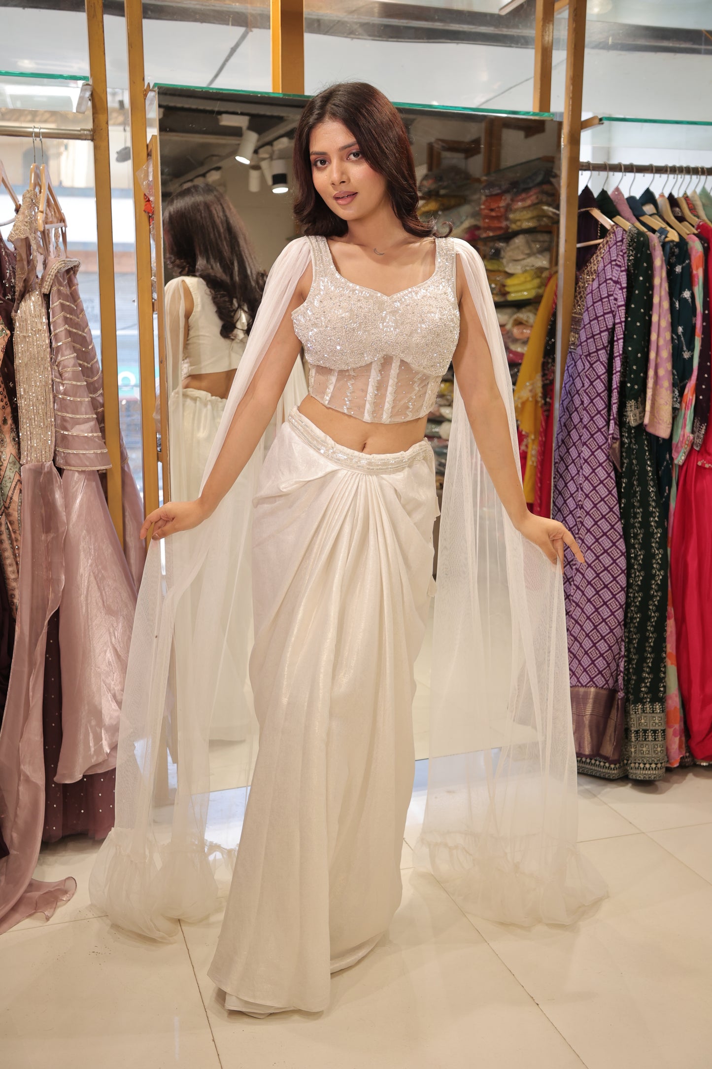 Corset attached long sleeves indowestern dress