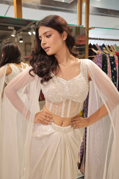 Corset attached long sleeves indowestern dress
