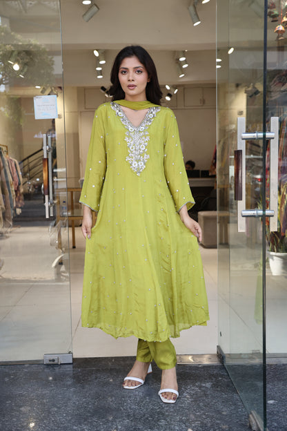 Lime green anarkali suit