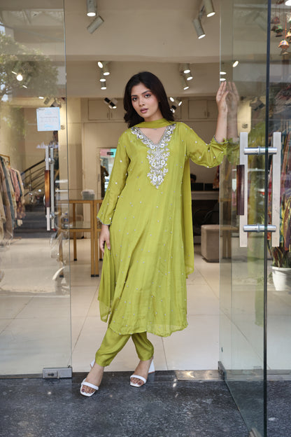 Lime green anarkali suit