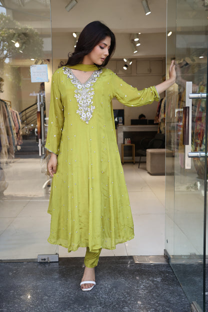 Lime green anarkali suit