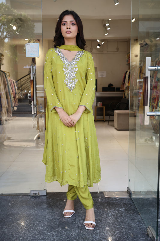 Lime green anarkali suit