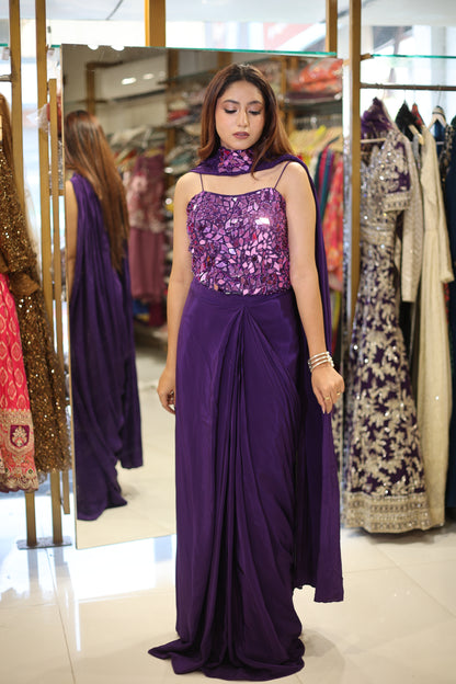 Bling blouse Crepe drape saree
