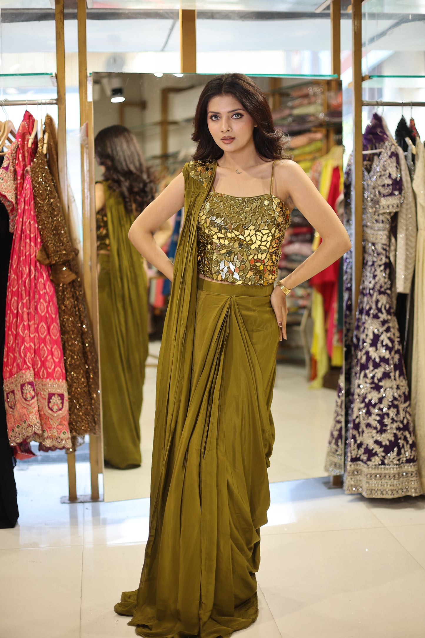 Bling blouse Drape saree