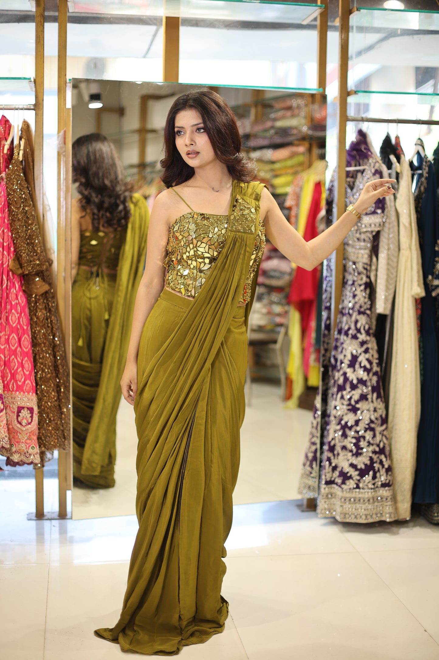 Bling blouse Drape saree