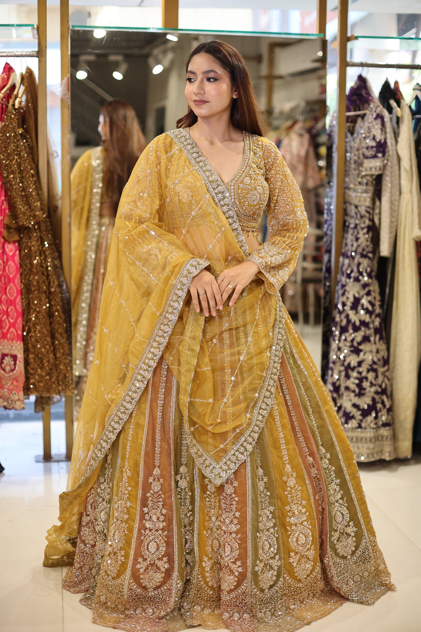 Multi kali organza lehenga set