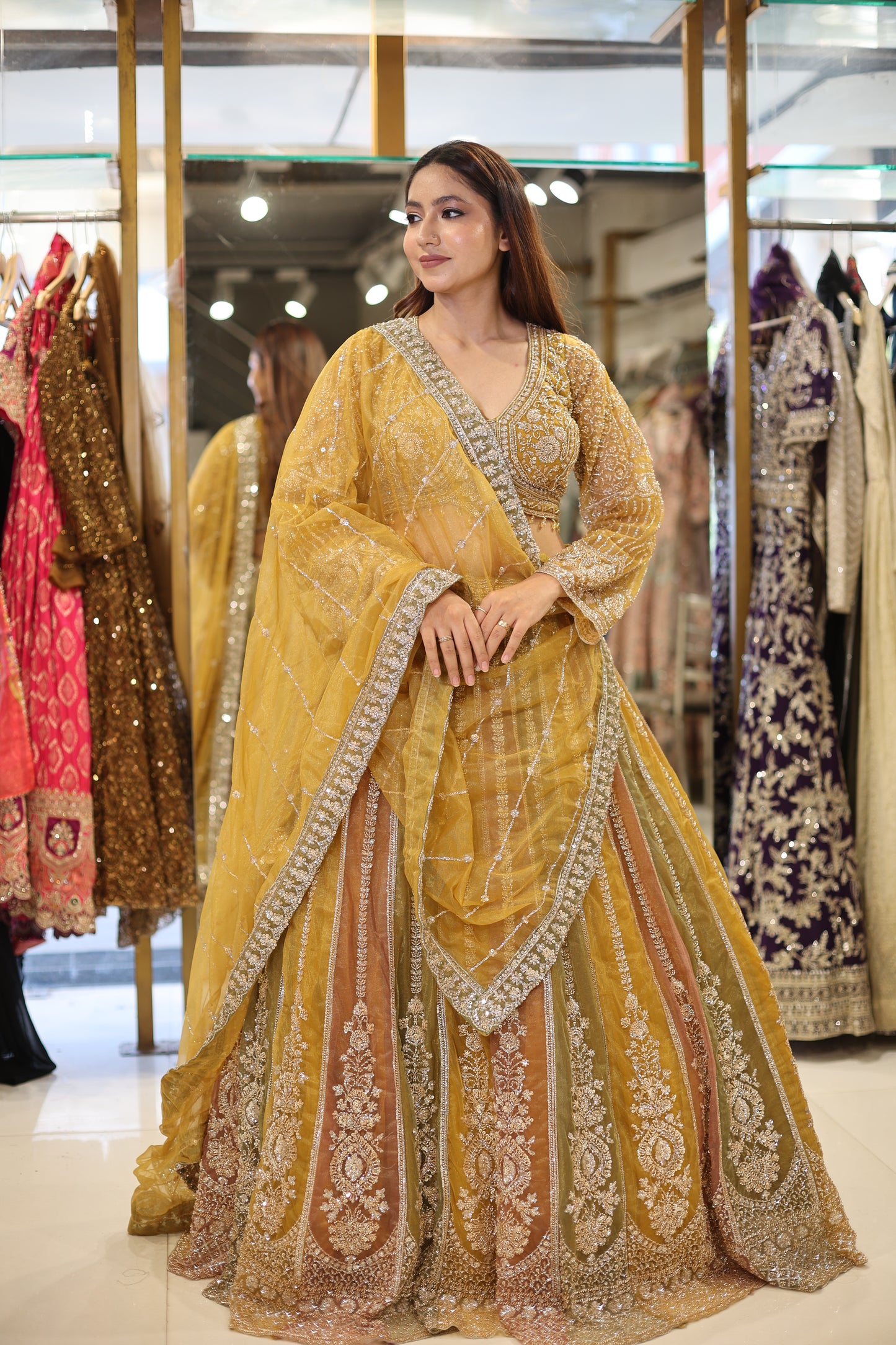 Multi kali organza lehenga set