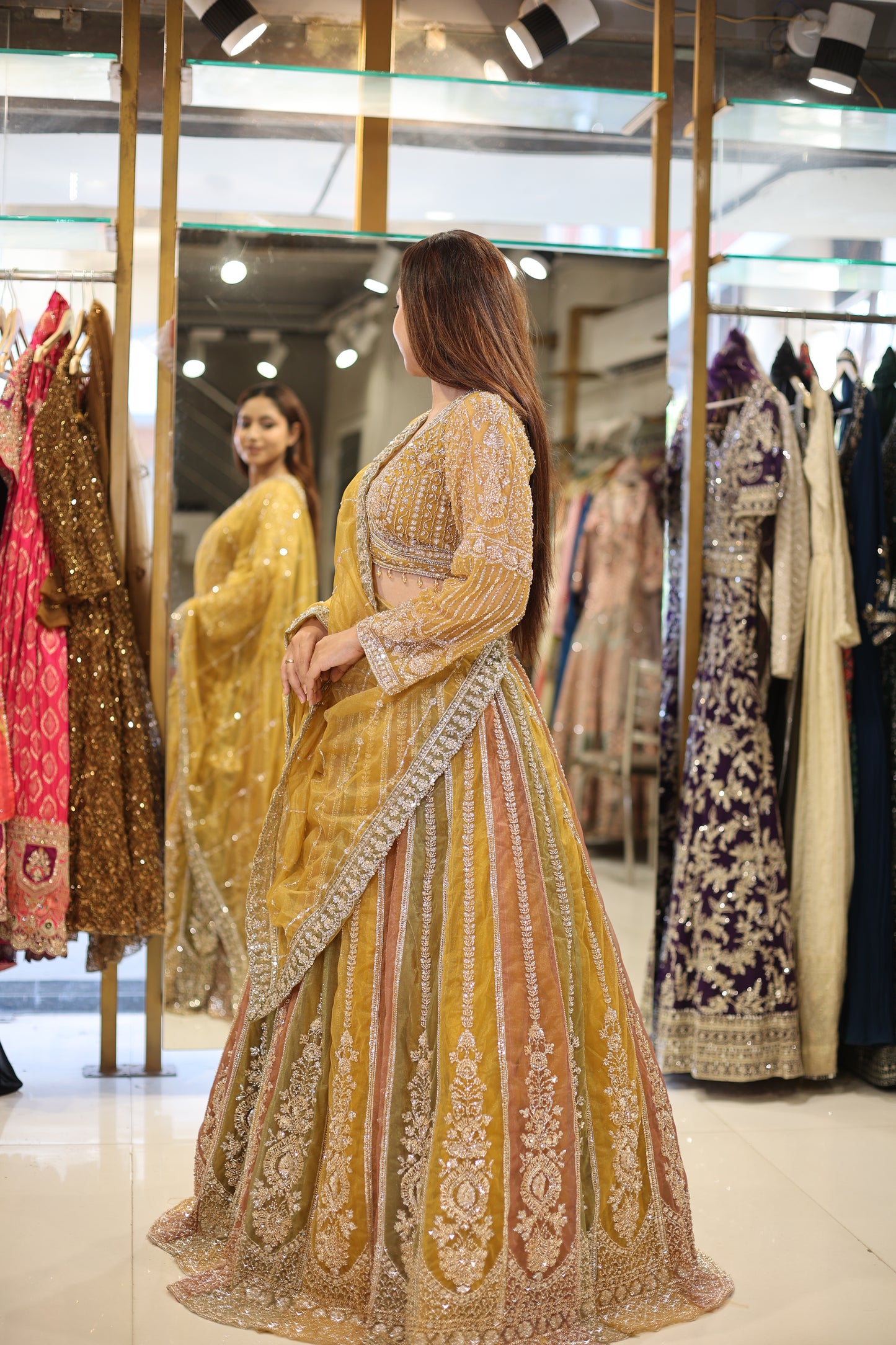 Multi kali organza lehenga set