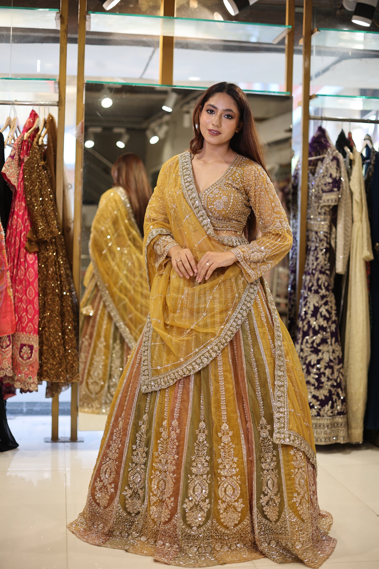 Multi kali organza lehenga set