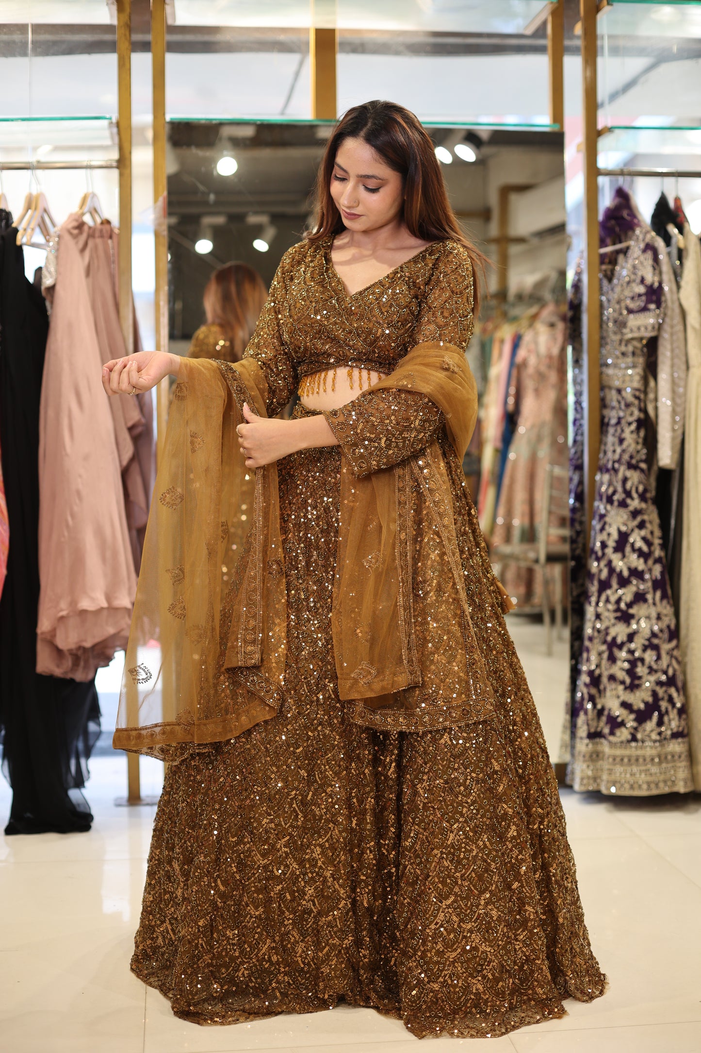 Brown bling cocktail lehenga set