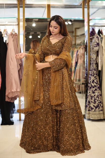 Brown bling cocktail lehenga set