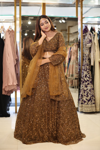 Brown bling cocktail lehenga set