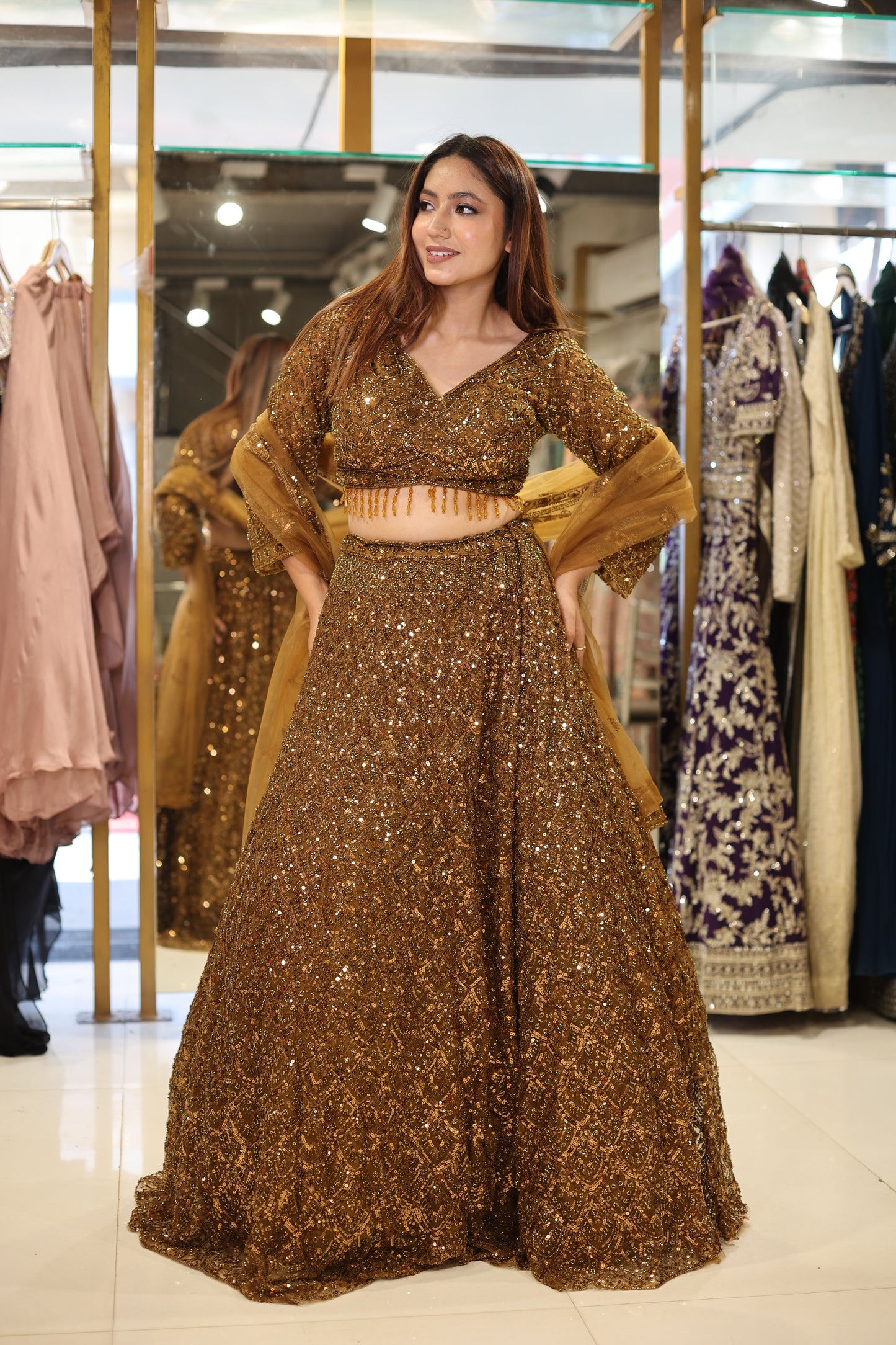 Brown bling cocktail lehenga set