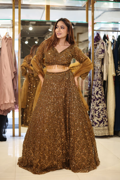 Brown bling cocktail lehenga set