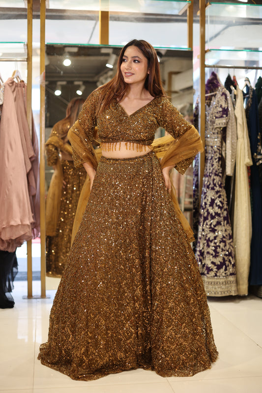 Brown bling cocktail lehenga set
