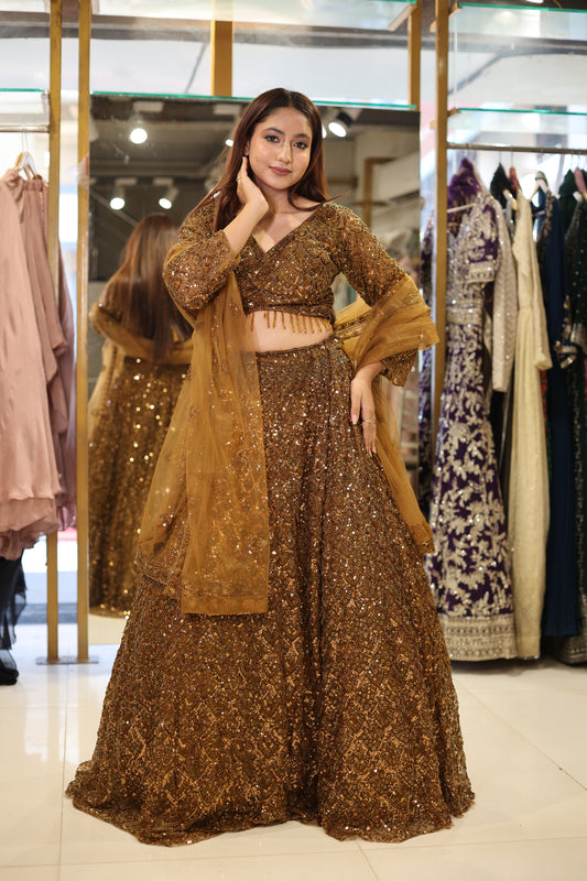 Brown bling cocktail lehenga set