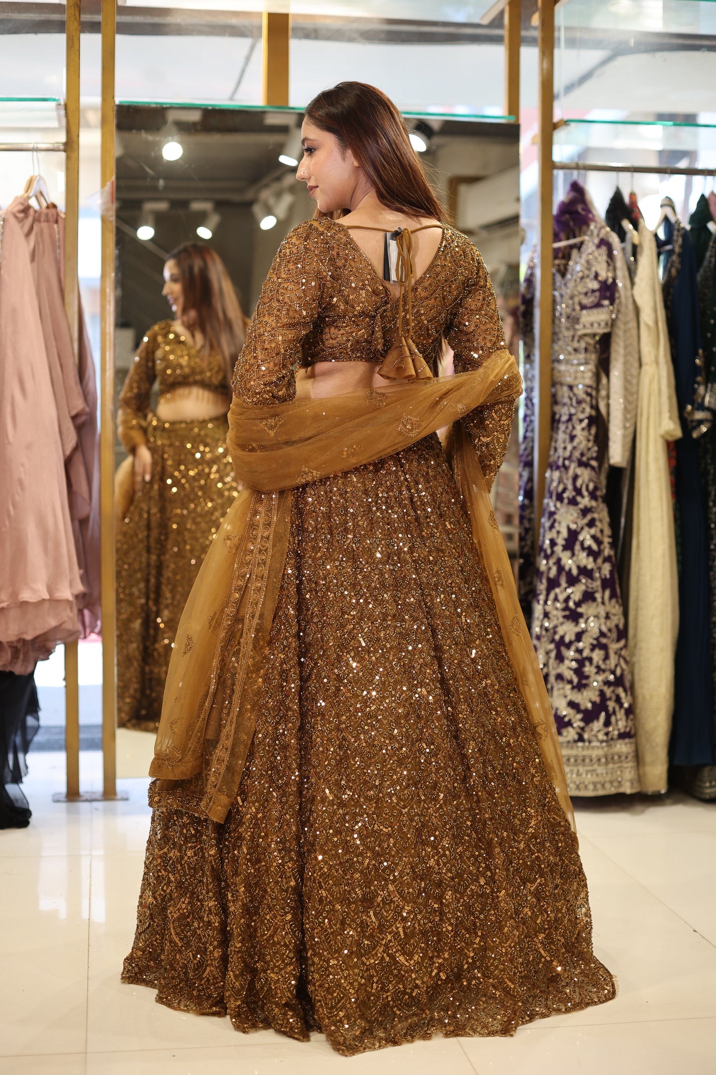 Brown bling cocktail lehenga set