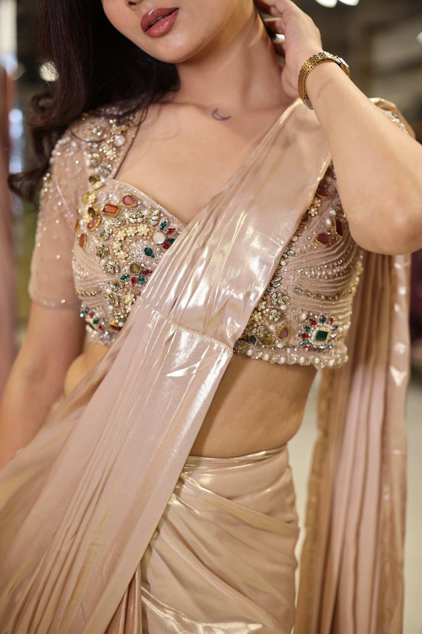 Jewel work drape saree