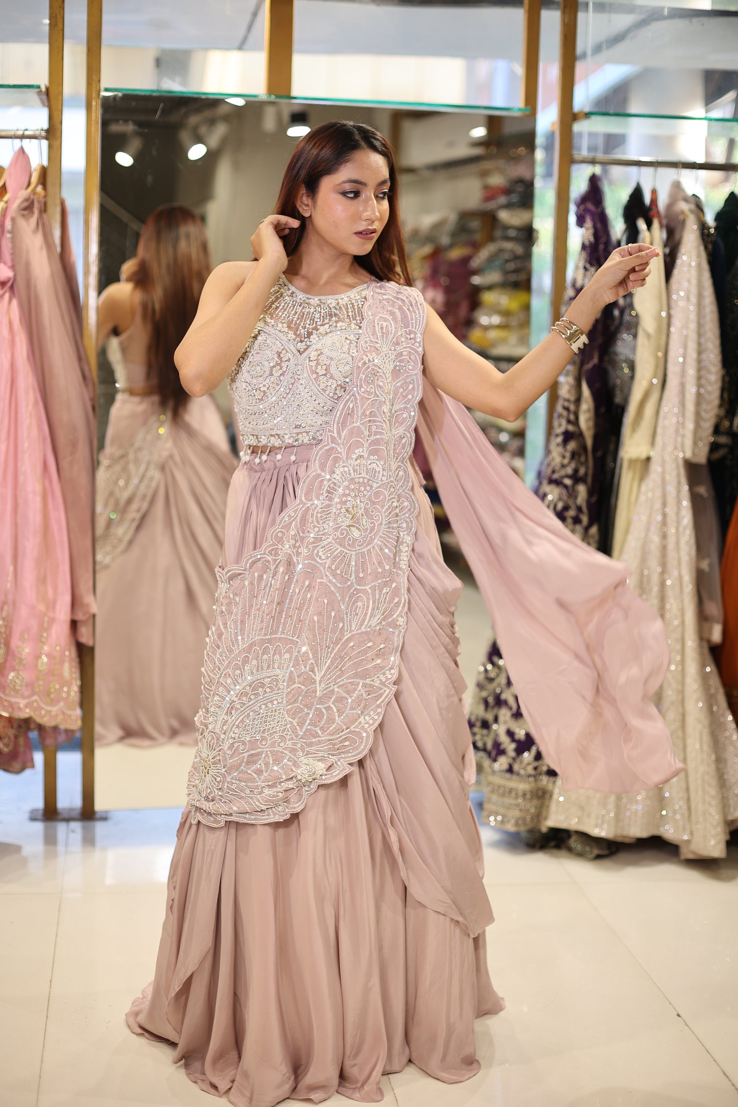 Leafy crepe lehenga set(no seperate sleeves available)