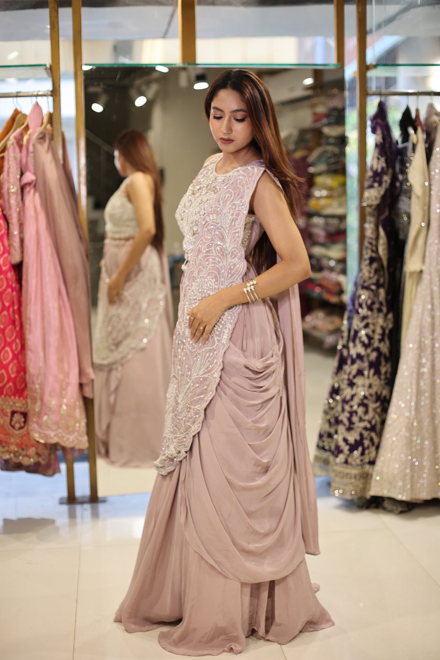 Leafy crepe lehenga set(no seperate sleeves available)
