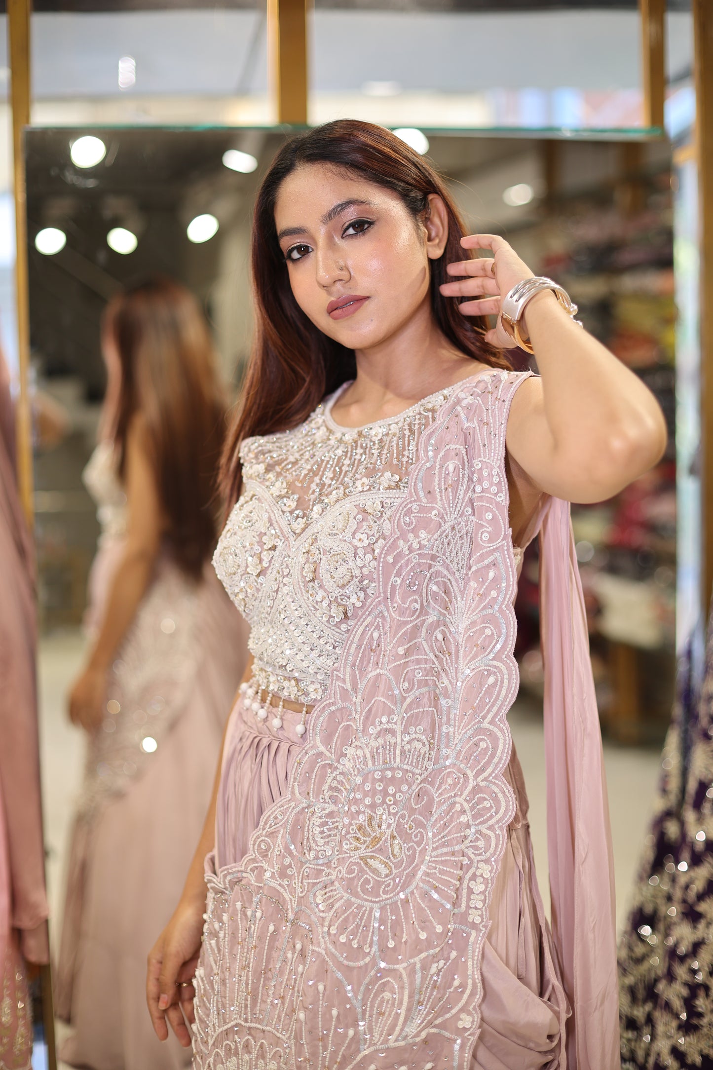 Leafy crepe lehenga set(no seperate sleeves available)