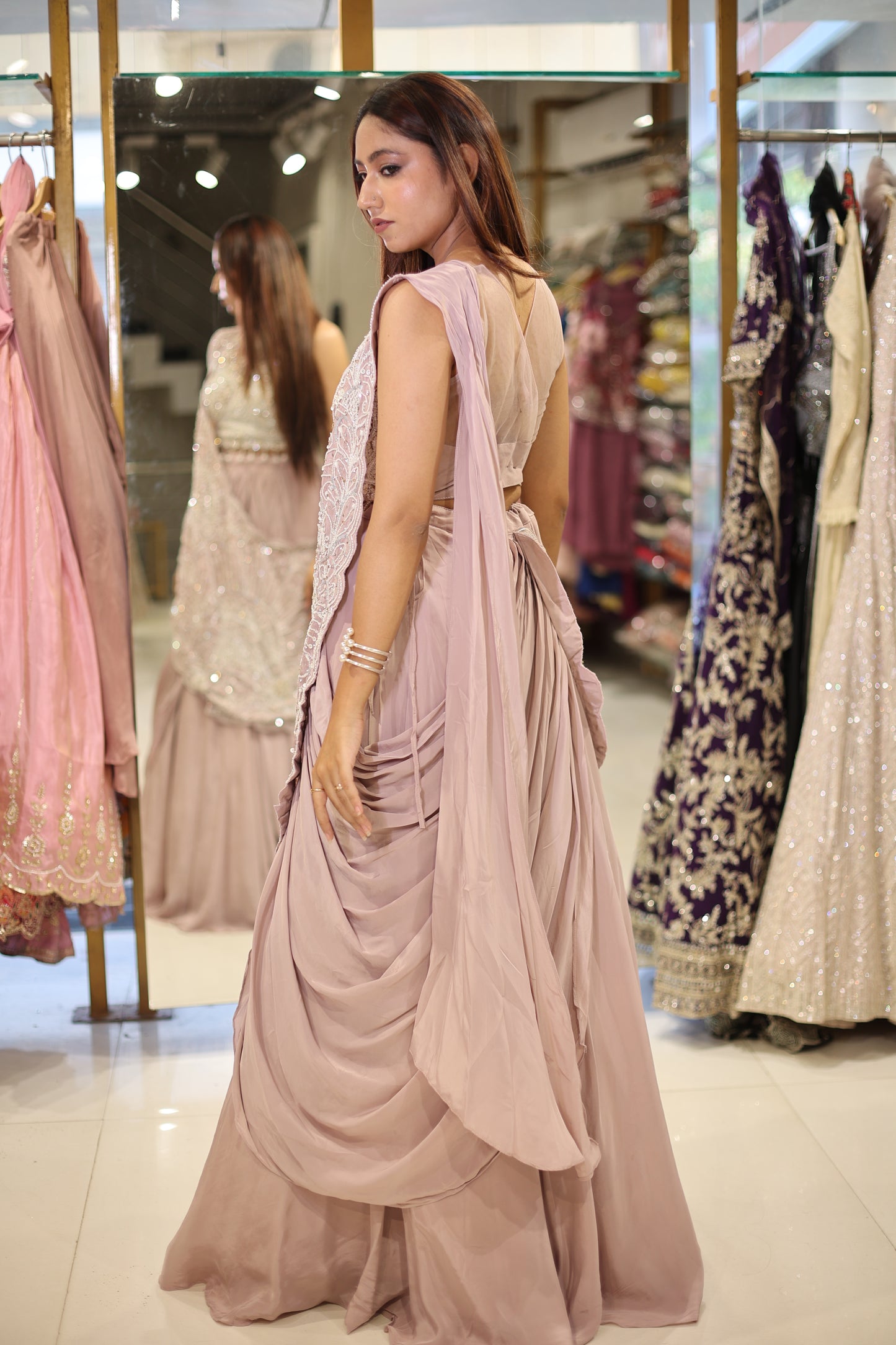 Leafy crepe lehenga set(no seperate sleeves available)