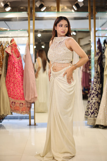 Mermaid cowl indowestern pearl dress