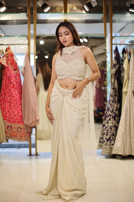 Mermaid cowl indowestern pearl dress