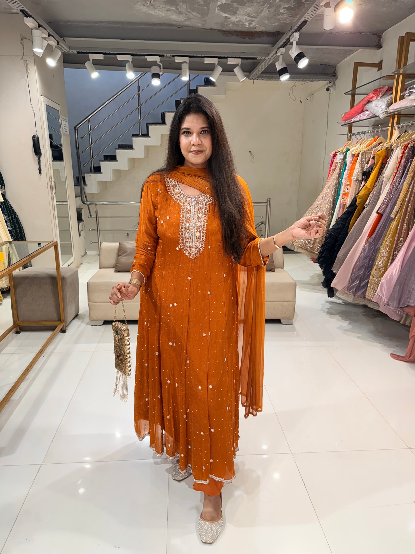 Chinon embelished anarkali suit