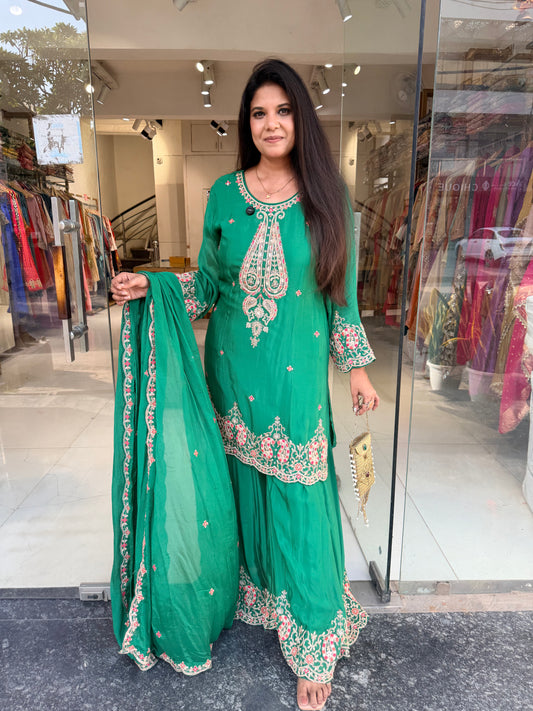 Chinon thread embroided sharara suit
