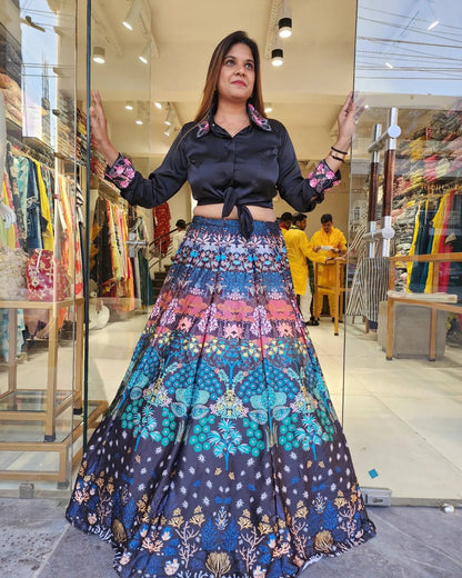 DEEPIKA BLACK SHIRT LEHENGA SET